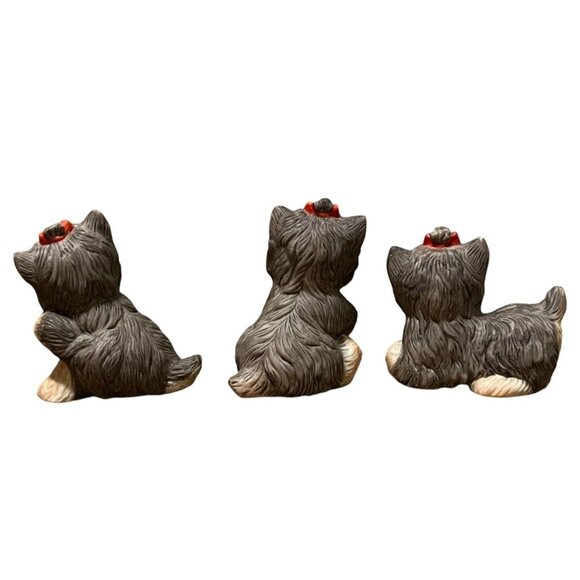 Set Of 3 Vintage Homco Yorkshire Terrier‎ Puppies Dogs 1475 Malaysia 3" Yorkies - Picture 2 of 8